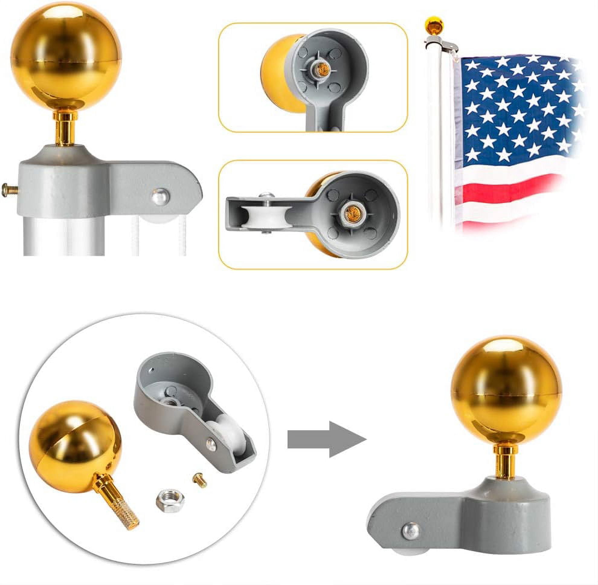 QXDRAGON 25FT Sectional Flag Pole Kit, Heavy Duty Aluminum Outdoor In-Ground Flagpole, Gold Ball Top, With 2Pcs 3x5 USA Flag for Residential Commercial Outdoor Garden