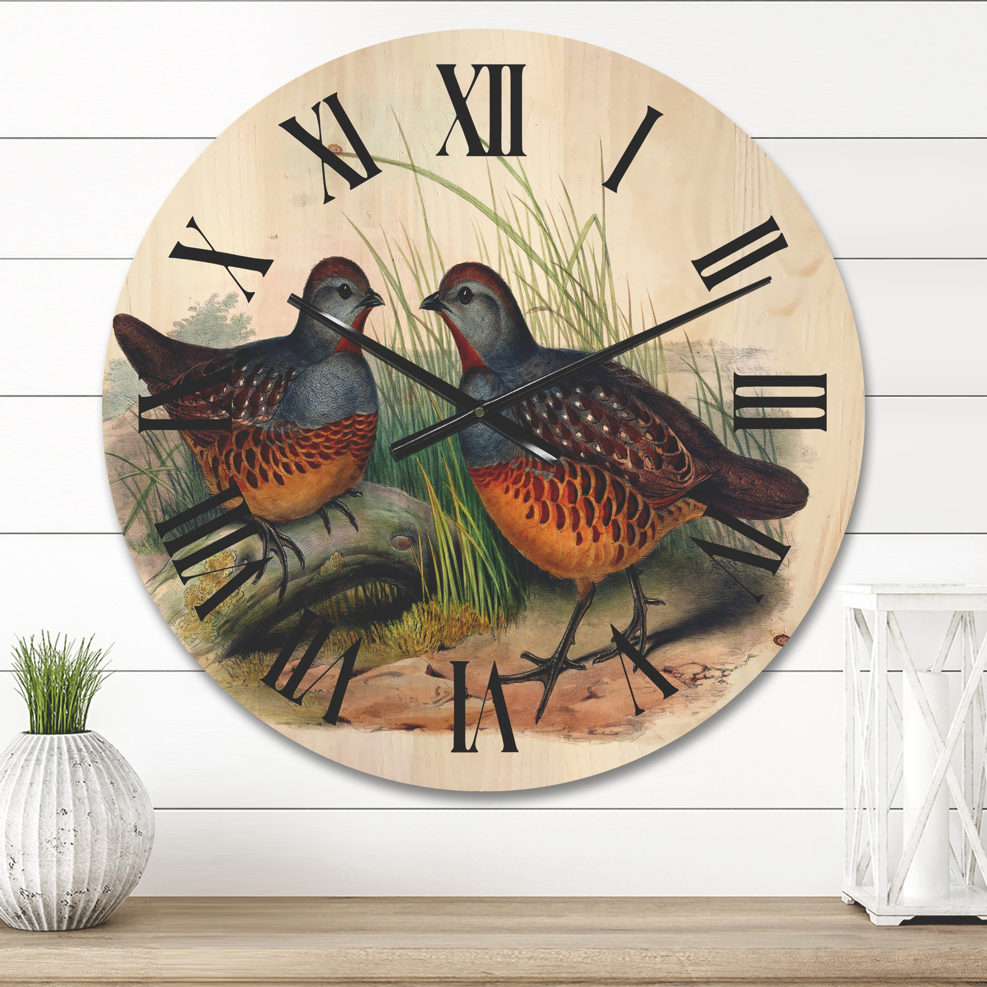 Designart 'Ancient Birds In The Wild VII' Traditional Wood Wall Clock