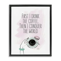 Stupell Industries Glam Coffee Then Conquer Food & Beverage Painting Black Floater Framed Canvas Art Print Wall Art, 17 x 21