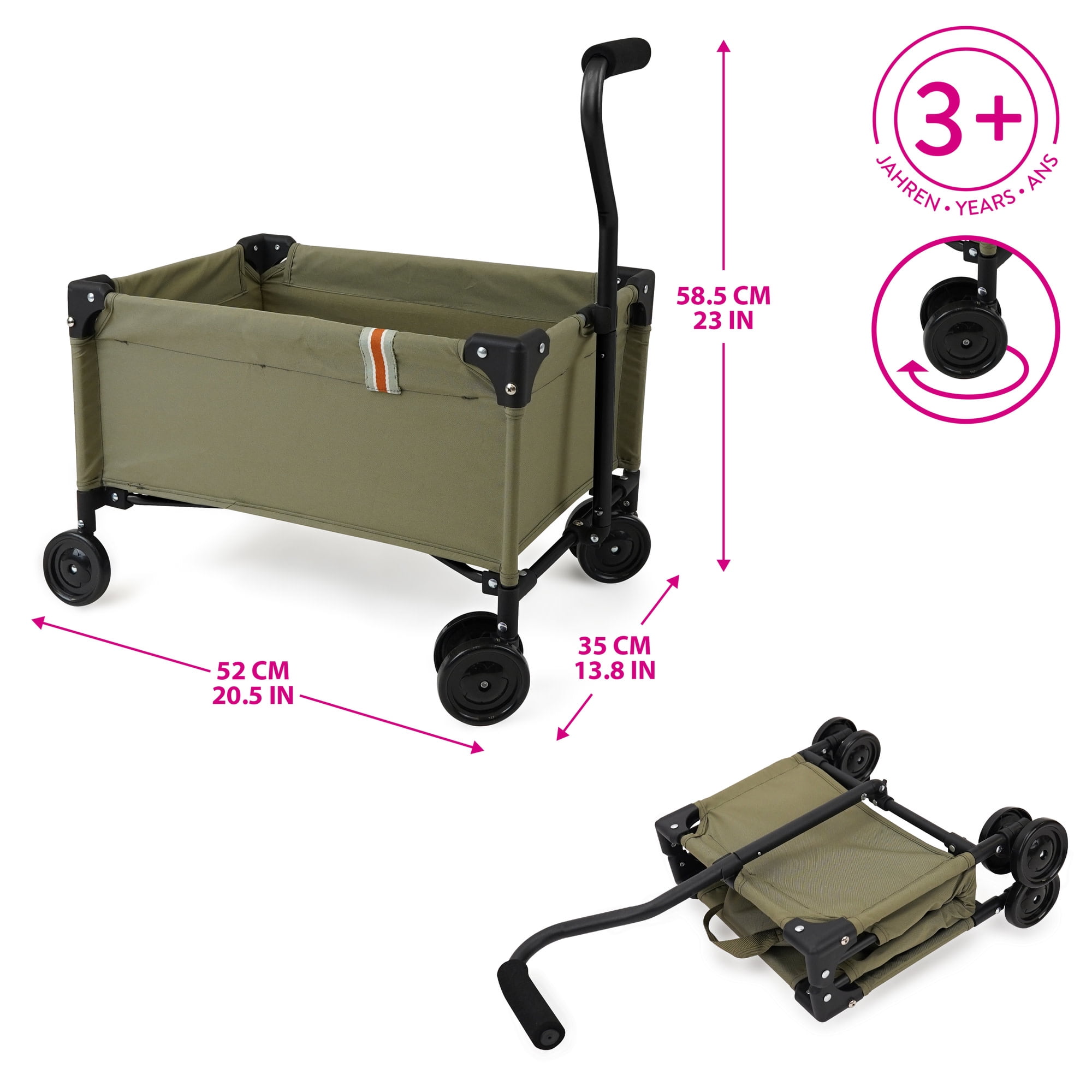 509 Crew: Little Wagon - Khaki - Folding Pull-Along Cart, Adjustable Handle, Canvas-Metal Frame, Transport Toys-Dolls-Stuffed Animals, Kids 3+