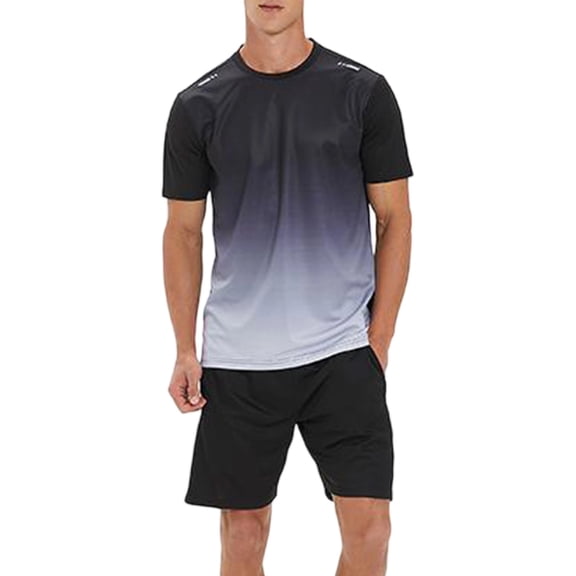 Men's Workout Outfit Sets Mesh Breathable Quick Dry T-Shirt and Elastic Shorts 2-Piece Running Fitness Exercise Set Gradient Color Athletic Sportswear for Men