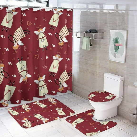 Shower Curtain sets and Bath Mat Set, Christmas Pattern Printed on Bath Room Accessories Sets, Perfect for Bathroom Hotel Dorm Spa Home, 72 x 72 inches