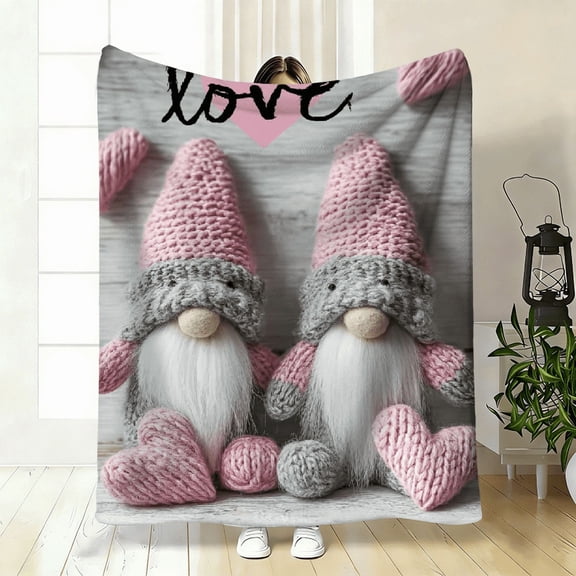 Gnome Couple Pattern Flannel Throw Blanket. Cozy All Season Decorative Blanket for Home Decor and Couch.