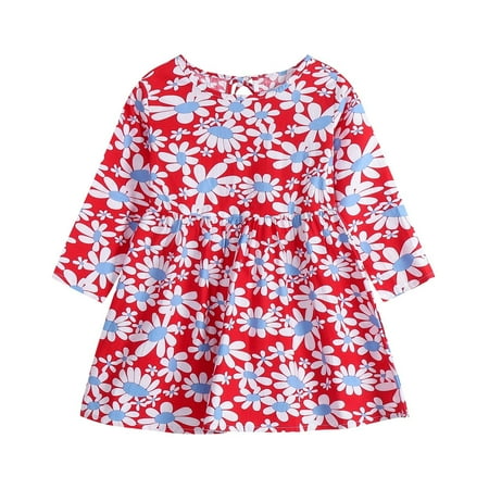 

QISIWOLE Toddler Baby Girl Clothing Long Sleeve One-Piece Floral Print Dress Autumn Kids Skirt Savings