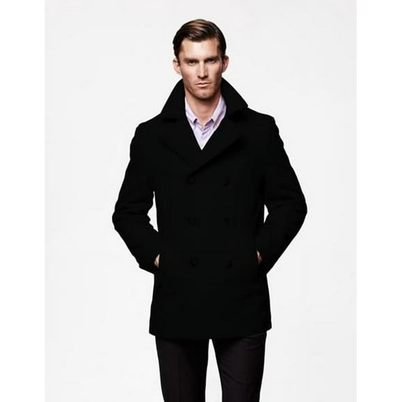Men's Wool Peacoat Black Winter Coat Double Breasted Private Label Chicago No-Fur