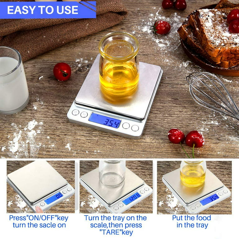 Digital Food Scale Weight Grams and OZ, 3kg/0.1g Kitchen Scale for Cooking  Baking, High Precision Electronic Scale with LCD Display 