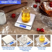 Digital Food Scale,3000g/0.1g Digital Scale,Gram Scale with 2 Trays for Cooking and Baking,Coffee Scale with Back-Lit LCD Display 6 Units, Auto Off, Tare, PCS, Stainless Steel