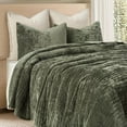 thumbnail image 4 of EVERGRACE Velvet Quilt Set California King 118'' x 106'', Luxurious Soft Striped Channel Bedding Set, Lightweight Velvet Comforter, Oversized Bedspread Coverlet with 2 Shams, Olive Green, 4 of 8