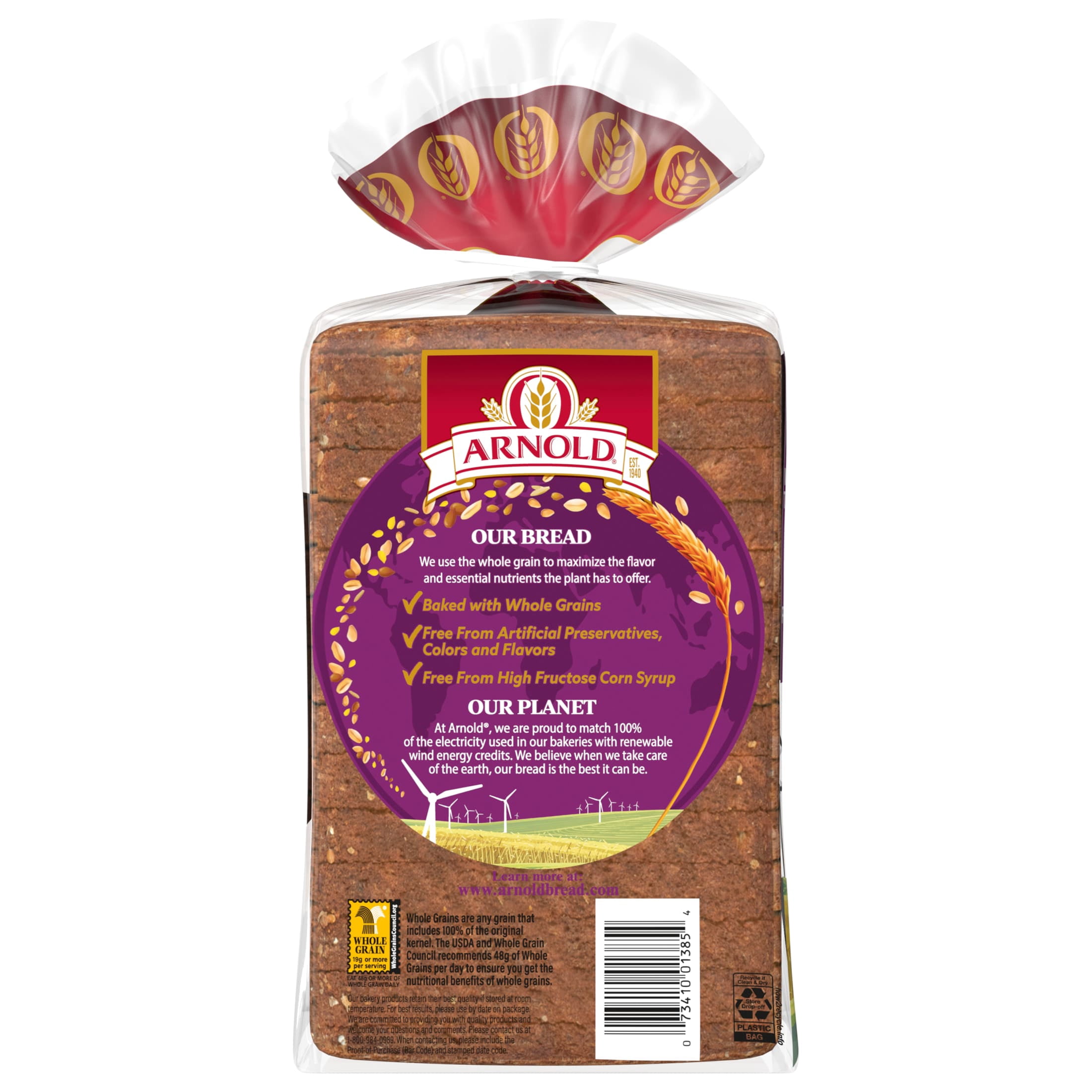 Arnold Whole Grains Healthy Bread, 24 oz, Multi-Grain Multigrain Bread, Bag