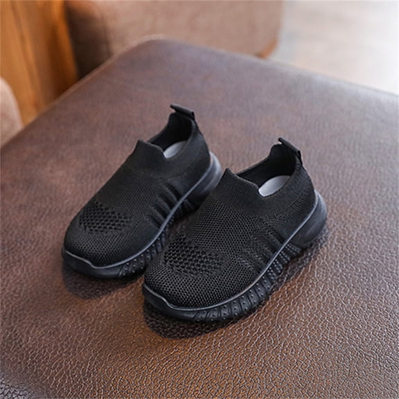ZHOGXU Toddler Kids Girls Boys Sneakers Non Slip Soft Sole Solid Color Comfortable Breathable Sports Shoes For Casual Daily Wear,Black,18-24 Months