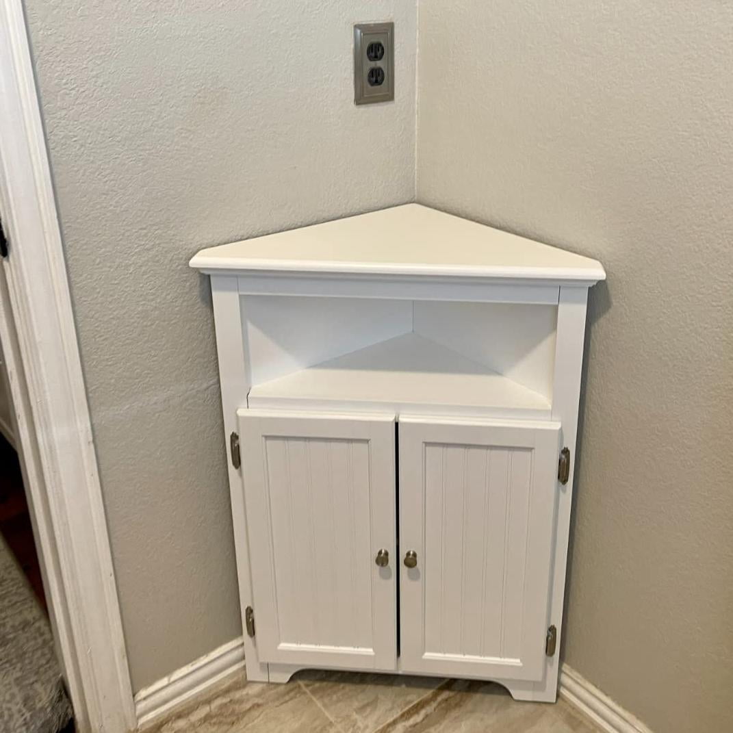 STAROUS Corner Storage Cabinet, Bathroom Floor Corner Cabinet with Doors and Shelves,Free Standing Storage Cabinet for Bathroom, Kitchen, Living Room, White