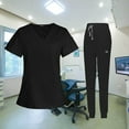 thumbnail image 4 of serony Ensemble de Blouse Médicale pour Femme Col en v Lavable en Machine Manches Courtes Noir, 4 of 8