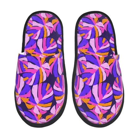 

Honeii Tropics Leaf print Slippers Memory Foam House Bedroom Slippers for Women and Men Fuzzy Plush Comfy Faux Fur Lined Slide Shoes-Large