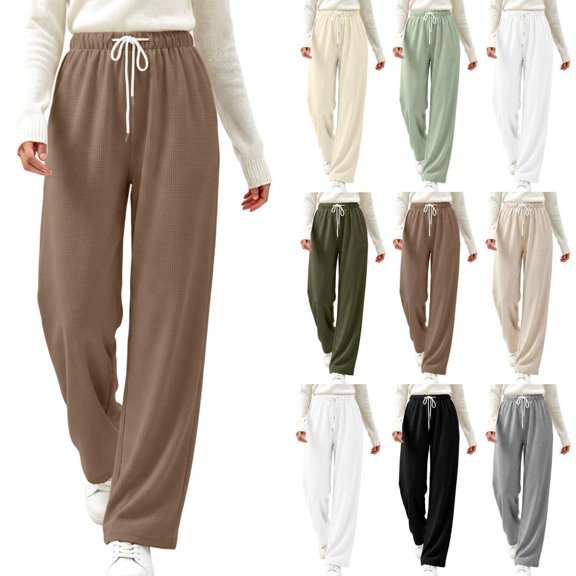 Bxsruta Womens Wide Leg Pants Loose Relaxed Drawstring Casual Lounge Trousers