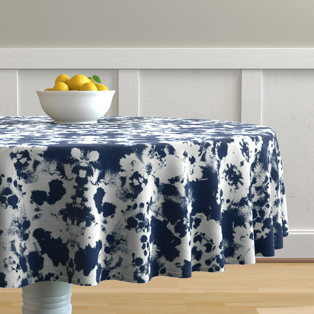 Round Tablecloth Modern Indigo Painted, Navy Blue Round Tablecloths
