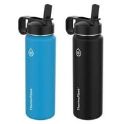 Thermoflask Stainless Steel 40oz Water Bottle with Straw Lid, 2-pack- Blue/Black