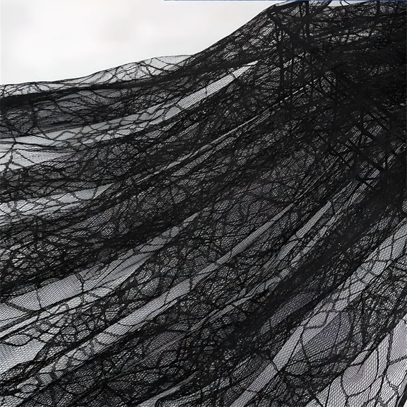 AUQ Halloween Spider Web Decoration Fabric, Black Jacquard Lace Tulle for Haunted House Party Decor, Reusable Polyester Webbing for Walls Windows Doors, 63 x 36 Inch