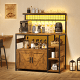 thumbnail image 5 of Bakers Rack with Power Outlet and LED Light, Microwave Stand with Storage Cabinet, Coffee Bar Cabinet Station with 6 Hooks for Kitchen, Dining Room, Living Room, Coffee Bar, Rustic Brown, Black, 5 of 11