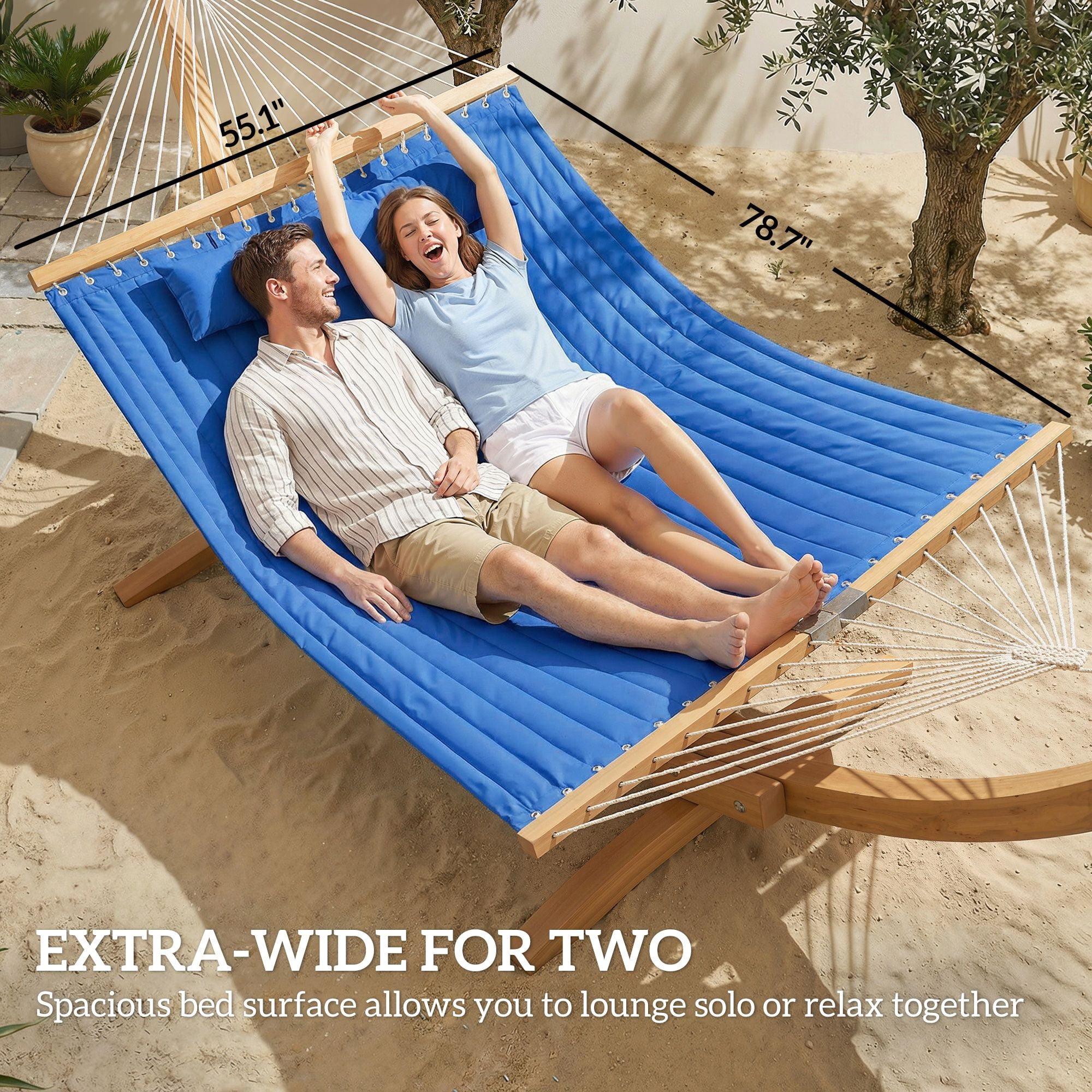 Outdoor Hammock 2-Person, with Pillow & Pad, 440 lbs Capacity, Navy Blue