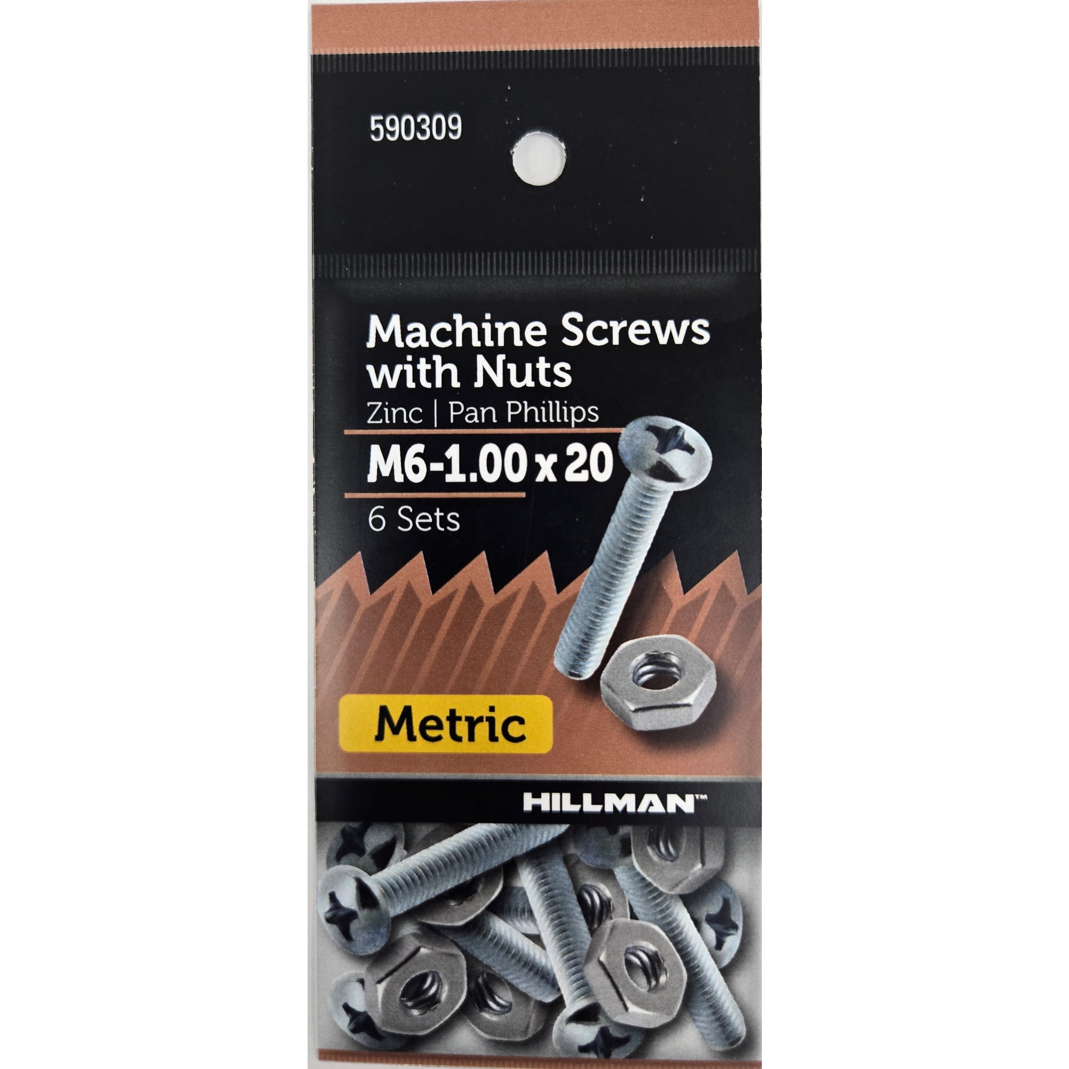 (6 pack) Hillman Pan Head Phillips Machine Screw M6-1.00 X 20, Steel, Zinc Finish, 6 Sets