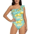 thumbnail image 2 of Yiaed Yellow Lemon Print Women One Piece Swimsuits Tummy Control One Shoulder Bathing Suits Pattern Ruffle Swimwear-Large, 2 of 8