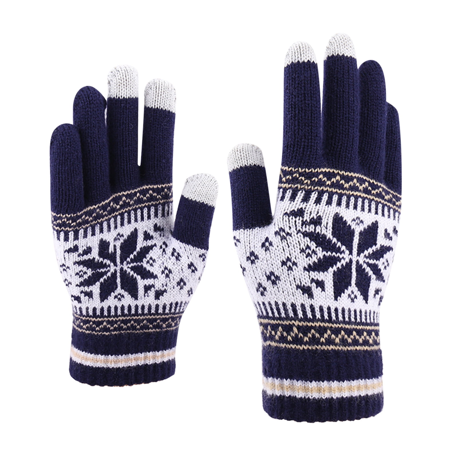 Ladies Mens Touch Screen Smart Knitted Gloves Fairisle Snowflake Design Warm 