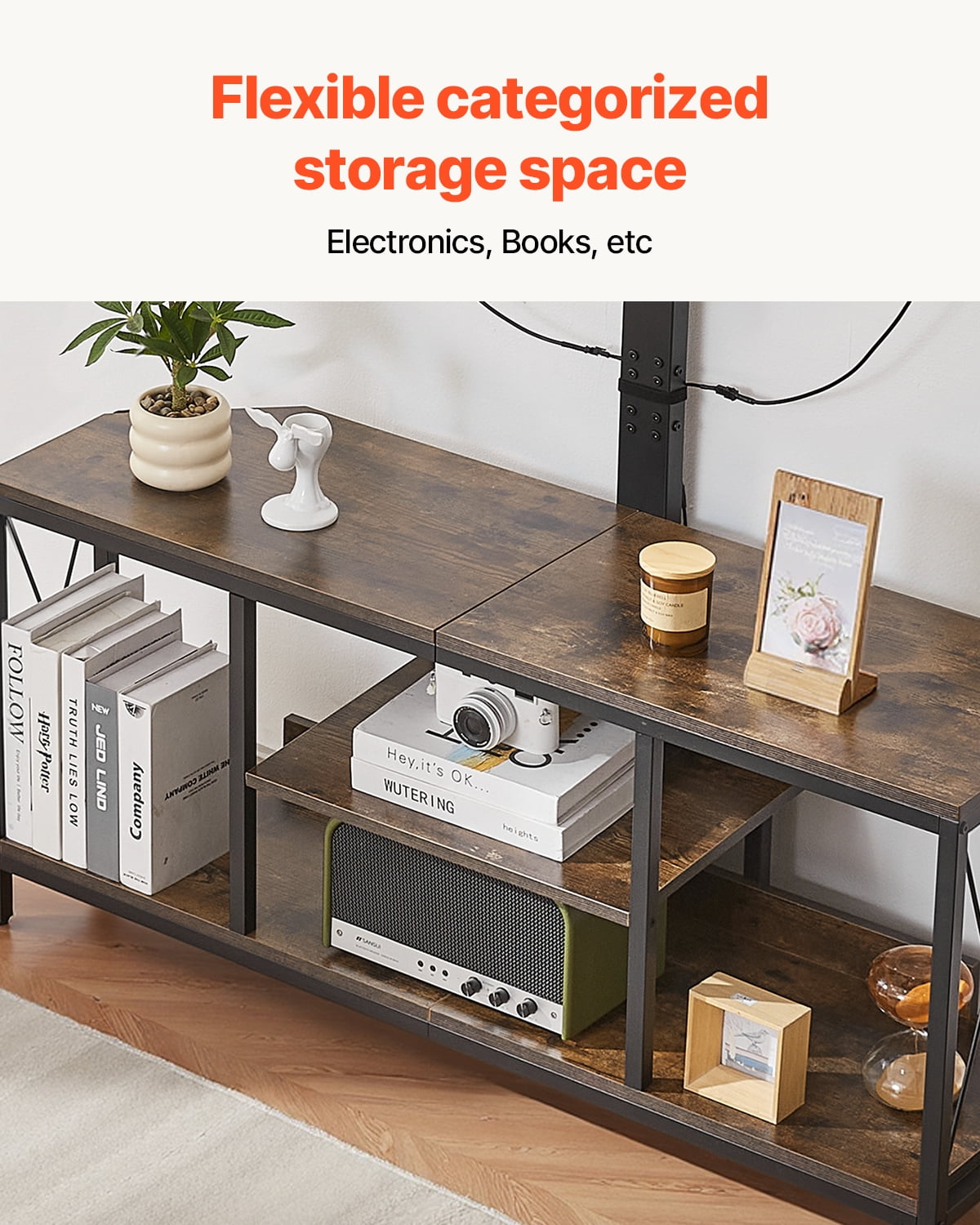 KFFKFF 45" Television Stand Suits 75", TV Console with Power Outlet and LED Lighting, Swivel TV Mount with 3-Level Height, Ideal for Bedrooms and Living Rooms