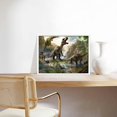 FANNA Dinosaur Forest Waterfall White Frame Decorative Painting 16x12in