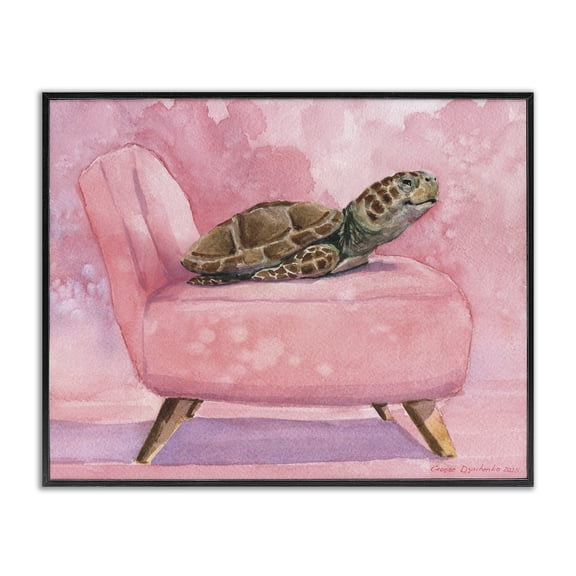 Stupell Industries Rustic Lodge Happy Turtle on Pink Chair Black Framed Giclee Art, 14 x 11, by George Dyachenko