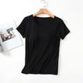 thumbnail image 2 of Women's Built-in Bra Padded Active Camisole Shirt, Modal Short Sleeves Pajama Casual Tops T-Shirt, Multicolor, M-2XL, 2 of 4