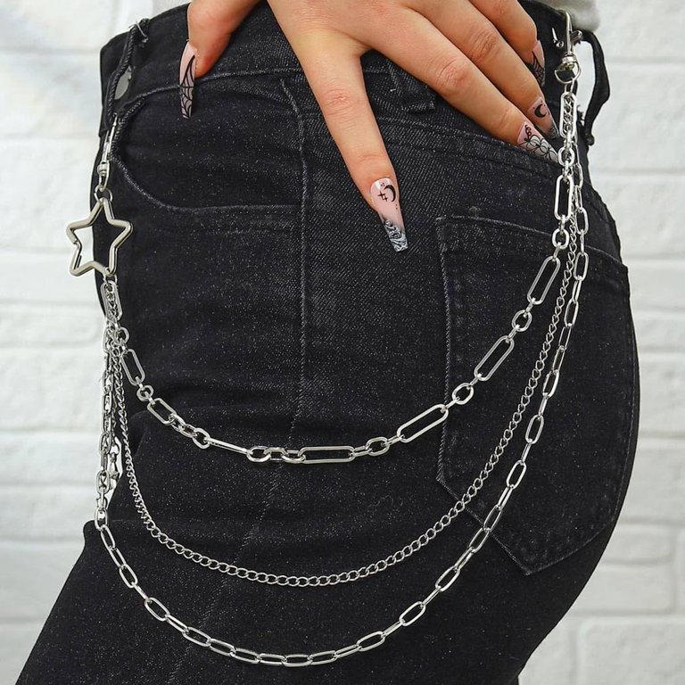 Star Pants Chain Silver Layered Jean Chain Punk Wallet Pocket
