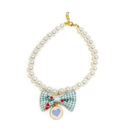 CIYISON Fashion Cat Collar with Bowknot Decor Pet Pearl Necklace for Cats Puppy Jewelry