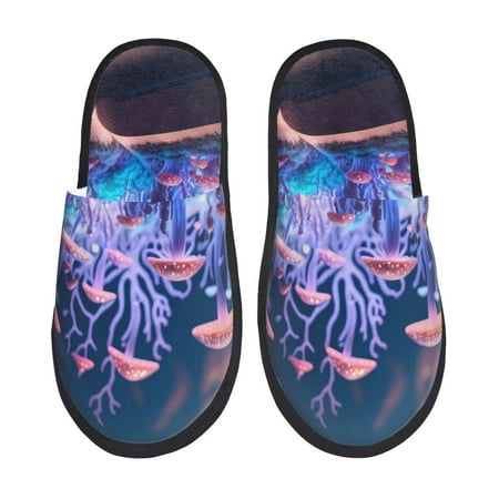 Balery Book Glowing Mushrooms Slient Indoor Furry Fleece Comfort House Shoes Soft Non-Slip Home Shoes Cotton slippers House Slippers-- Medium