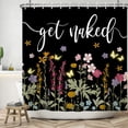 thumbnail image 3 of Mizhona Black Shower Curtain Colorful Floral Get Naked for Bathroom Waterproof Washable Modern Decor with Hooks 60"x72", 3 of 6