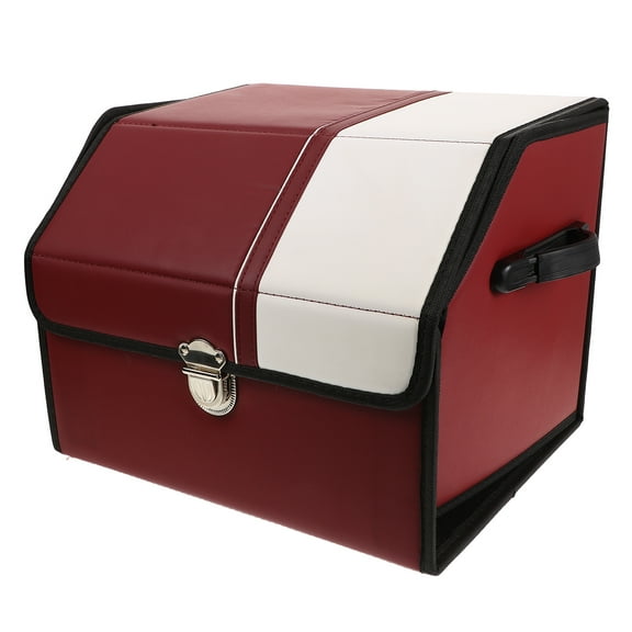 OUNONA Car Trunk Organizer PU Collapsible Trunk Organizer with Lid Large-Capacity Foldable PU Storage Box for Auto SUV Truck and Camping Accessories