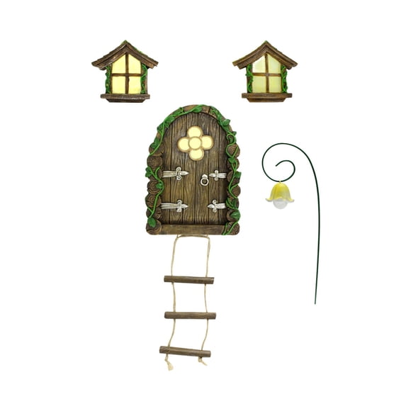 Puerta y ventanas de hadas, decoración exterior de jardín de hadas en miniatura, accesorios de jardín de hadas en miniatura con micropaisaje DIY