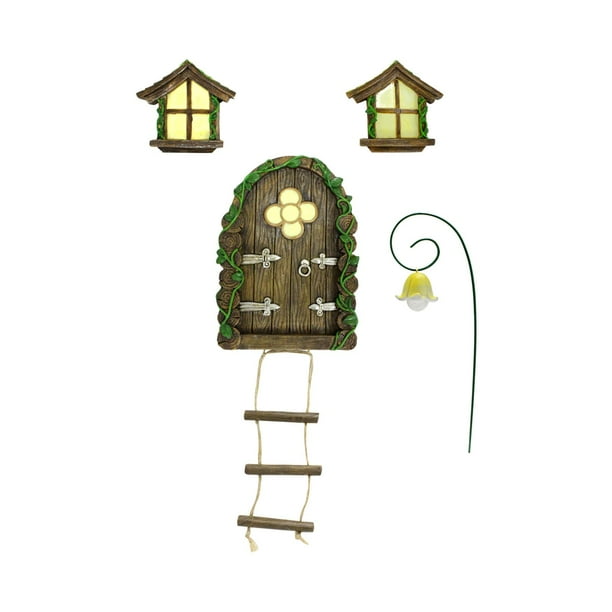 Puerta y ventanas de hadas, decoración exterior de jardín de hadas en miniatura, accesorios de jardín de hadas en miniatura con micropaisaje DIY Zulema Ventanas de puerta de hadas