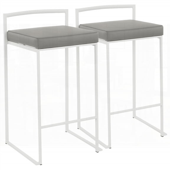 White Grey Faux Leather Cushion Stackable Dining Chairs - 2-Pack by LumiSource