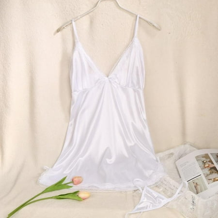 Women Lace Lingerie Babydoll Sexy Chemise Exotic Nightgowns Nightdress Sexy Suspenders V-neck Solid Color Nightdress One size