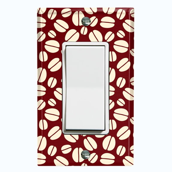 Metal Light Switch Wall Plate Outlet Cover (Coffee Espresso Mocha Bean Pattern Brown - Single Rocker)