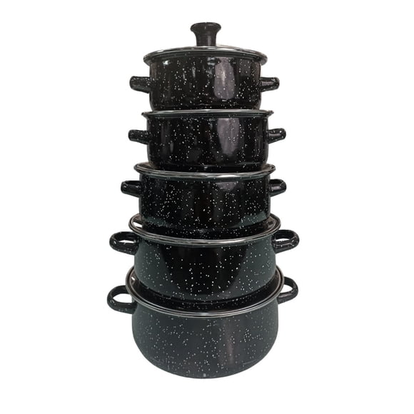 Juego de ollas con tapa de Peltre 10 pz Shorbull Negra Peltre