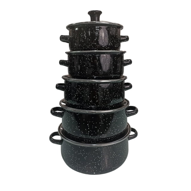 Juego de ollas con tapa de Peltre 10 pz Shorbull Negra Peltre