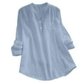 thumbnail image 1 of Camisa de mujer con cuello en V, botones y nudo en la manga larga: corte holgado, multicolor, algodón, prenda informal para todas las estaciones, tallas S-XXXL., 1 of 3