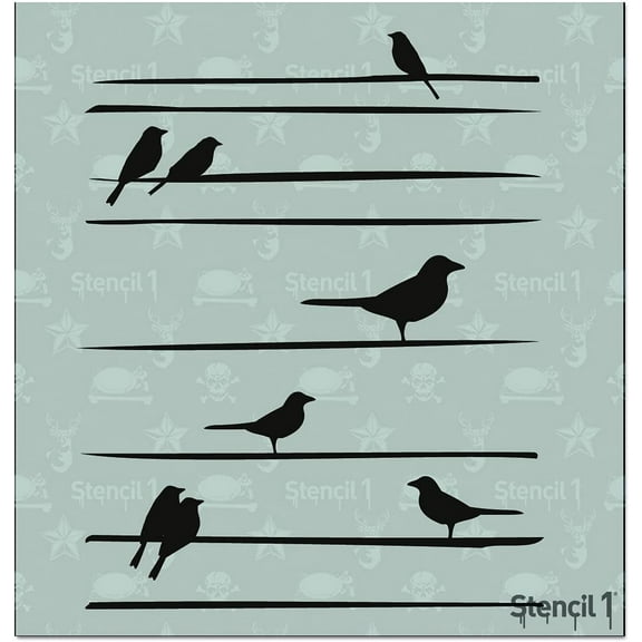 Stencil1 Birds On A Straight Line Stencil Art Craft - 5.75" x 6"
