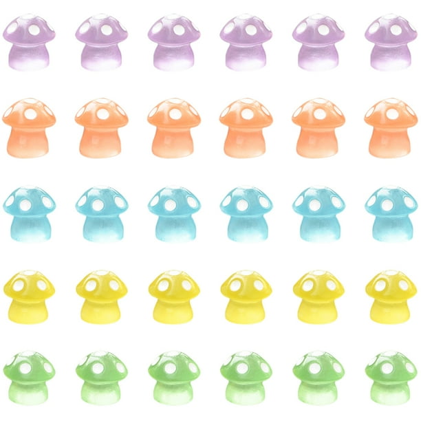 30 mini adornos de hongos que brillan en la oscuridad, mini adornos de hongos, figuras de hongos luminosas