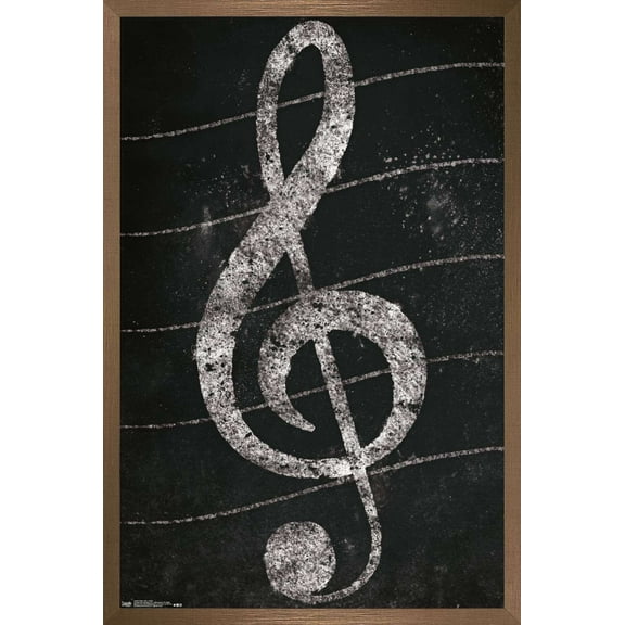 Treble Clef - Chalk Wall Poster, 22.375" x 34", Framed