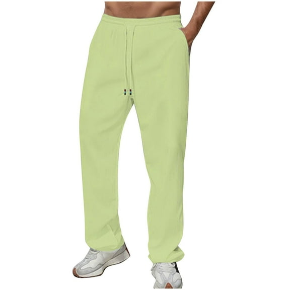 Chiccall Mens Casual Elastic Waist Pants Drawstring Summer Beach Pant Lightweight Stretch Trouser Green L