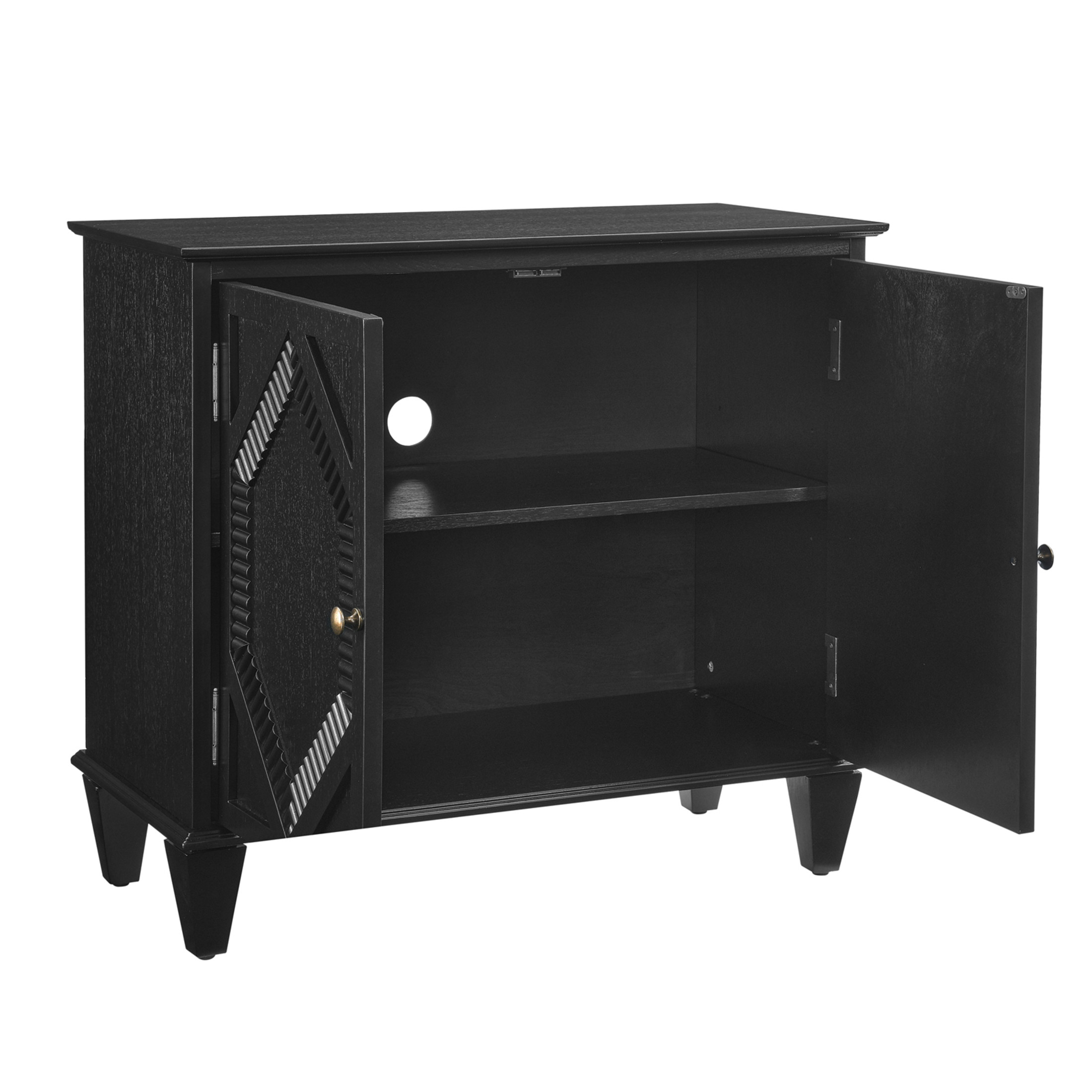 Noble House 33.6" Retro Wooden Sideboard Buffet Cabinet with Geometric Accent, Adjustable Shelf for Living Room, Black