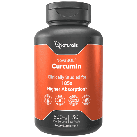 Naturalis NovaSOL Curcumin (5,550mg Curcuminoids Equivalent Per Serving) - Clinical Proven with 185X Better Absorption | Antioxidant Support for Brain, Joint & Immune Health* | 30 Servings