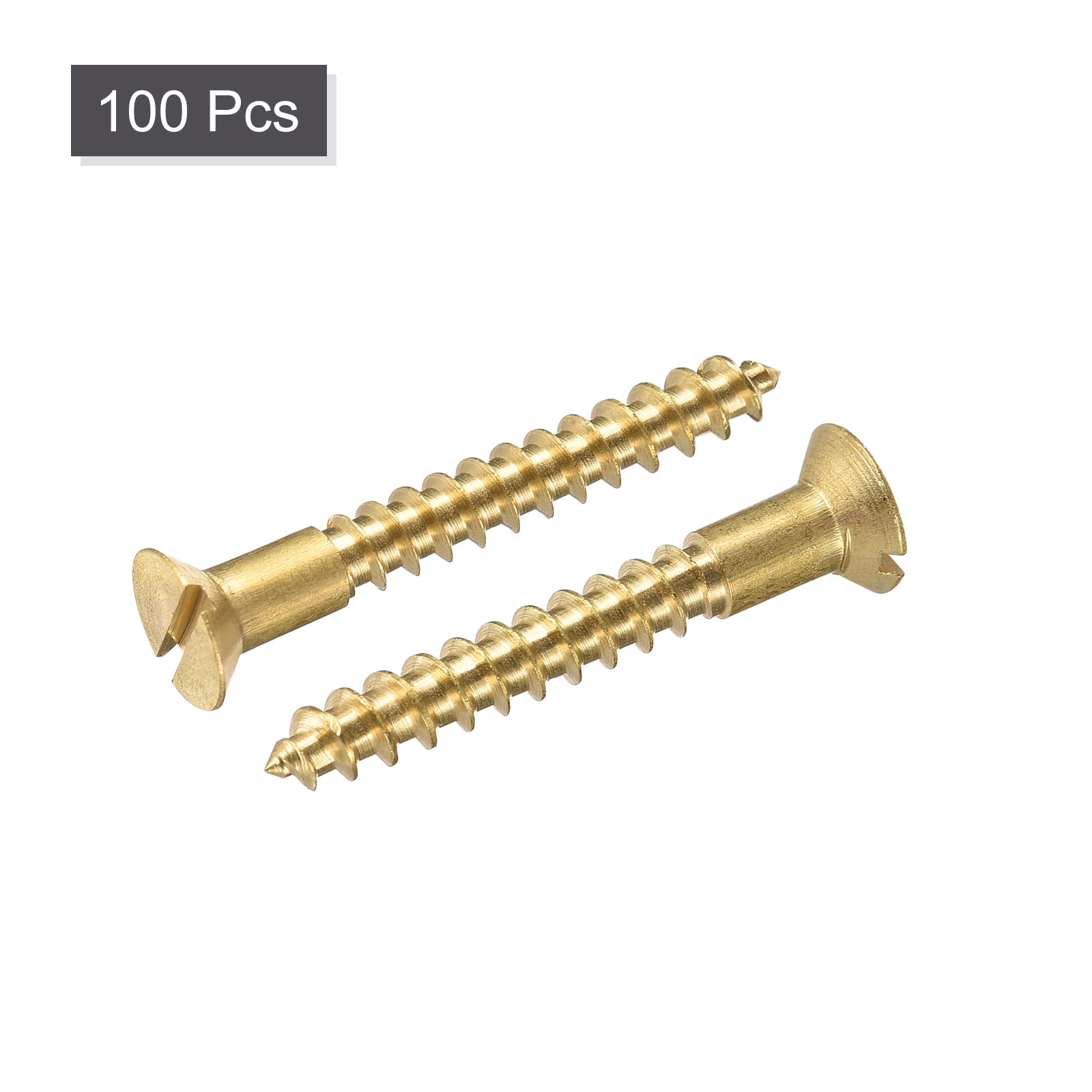 Uxcell M3.5 x 30mm Wood Screws Slotted Flat Head Brass Self-Tapping Screw 100 Pack